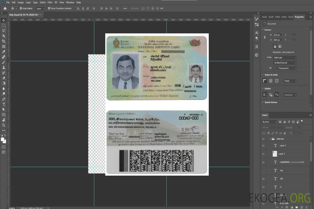 Modèle de carte d'identité du Sri Lanka au format PSD, version 2 template